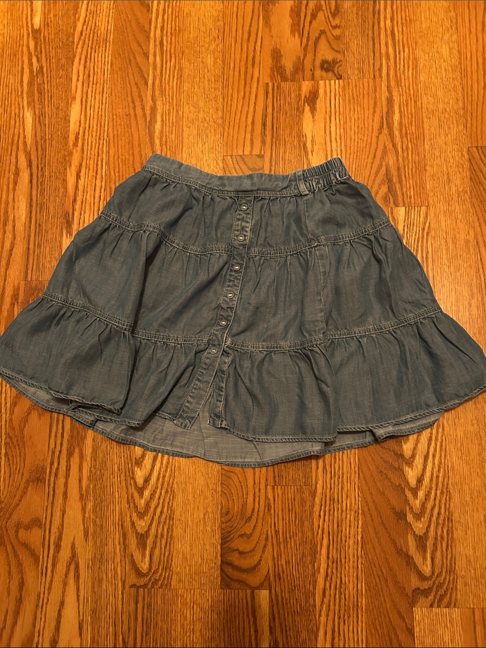 Current Air Tiered Button-Front A-Line Skirt Light Jean Color